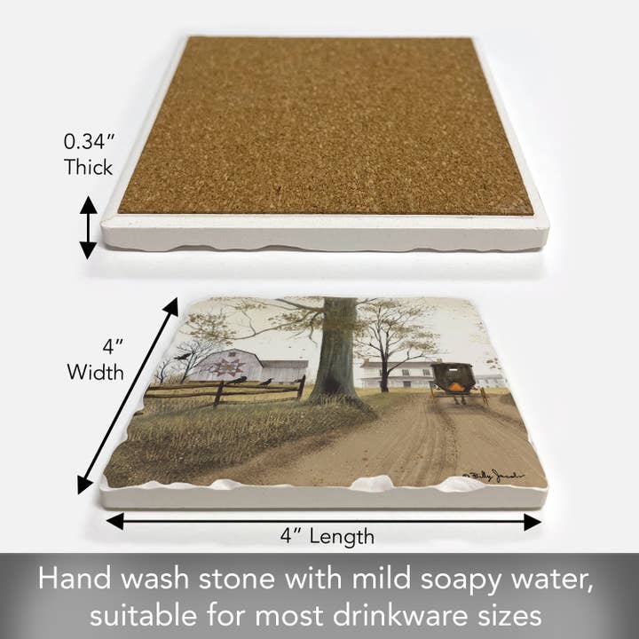 CounterArt/Highland Home/Thirstystone/CoasterStone - Wholesale Coasters - Amish Buggy Single Absorbent Stone Tumbled Tile Coaster