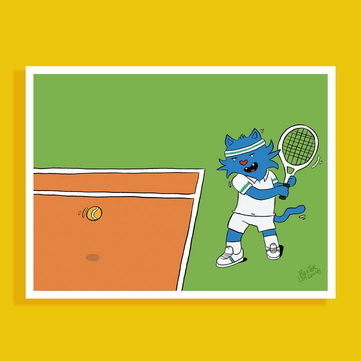 Poster decorativo con gatto blu Tennis, 30 x 40 cm per la vendita all'ingrosso da parte di Les éditions Astrocoon