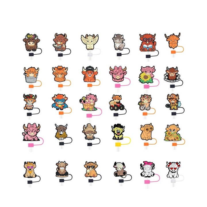 Cross and Crowns - Wholesale Drinking Straw - Highland cow themed straw toppers0