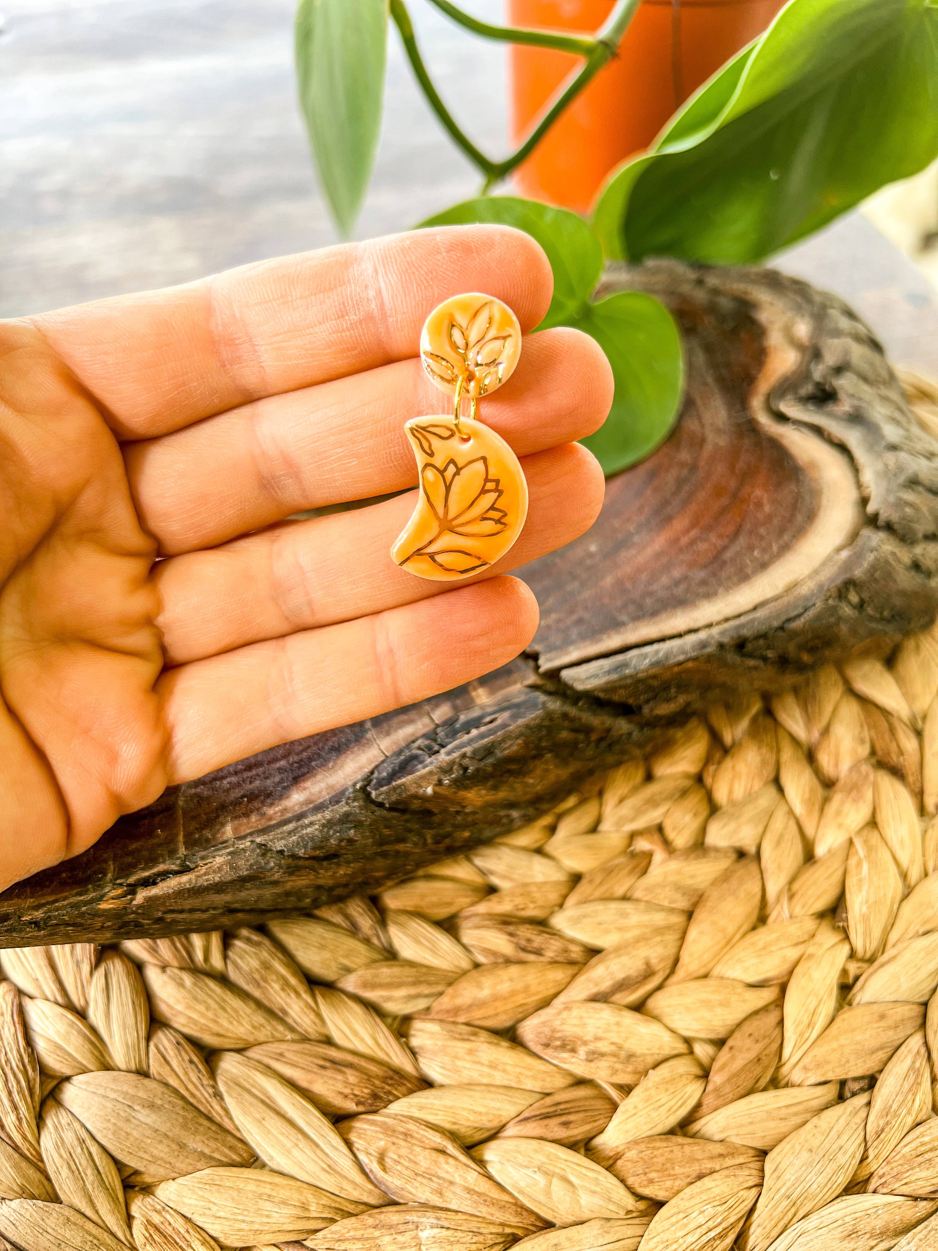 Wolf and Clay Pty Ltd - Wholesale Dangle Earrings - Floral Moon - Porcelain Earrings2