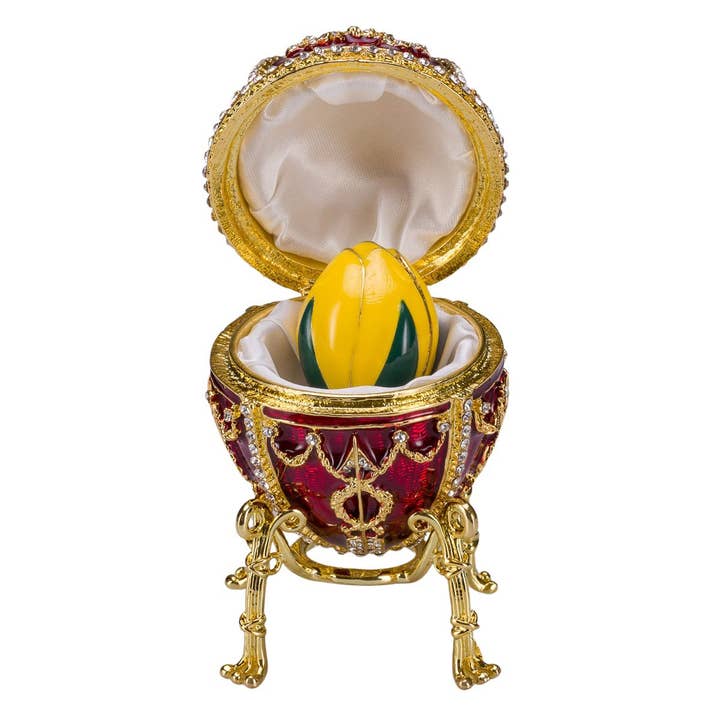 Caixa de Jóias de Ovos Faberge Rosebud com Flor e Pingente Vermelho por atacado de danila-souvenirs