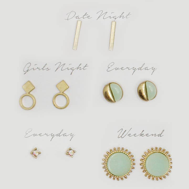 Fashion City - Wholesale Jewelry Set - 5 Pairs Multipack Stud Earrings Set with Gift Box