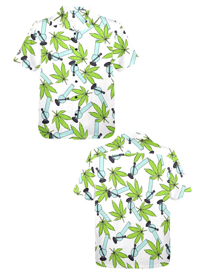 Just Get High™ - Vente Chemise à col boutonné – homme - Chemise hawaïenne : Herbières sauvages