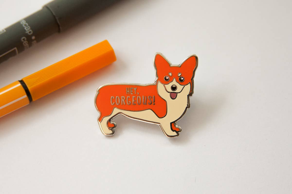 Tiny Bee Cards - Wholesale Lapel Pin/Button - Hey Corgeous Corgi Dog Enamel Pin3