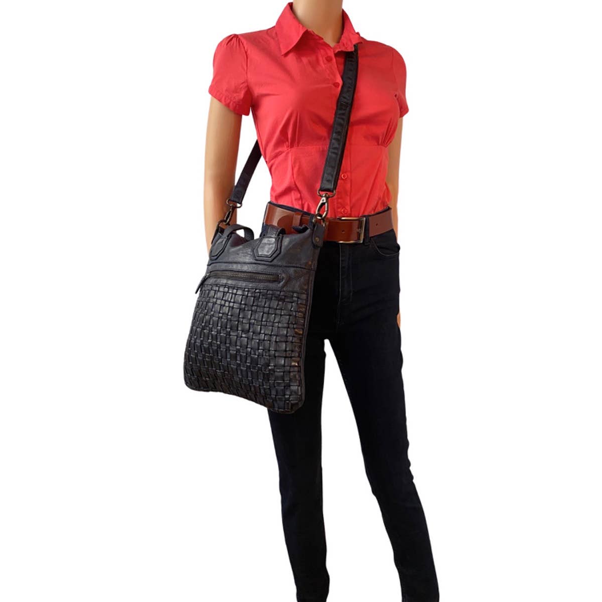 Arrigo - Wholesale Shoulder Bag - Women's - Braided Leather Leather Bag with a Short and a Long Handle4