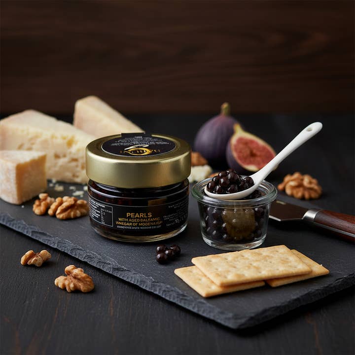 Aged Balsamic Pearls (Black) for wholesale by BABUNI Gourmet & Specialties