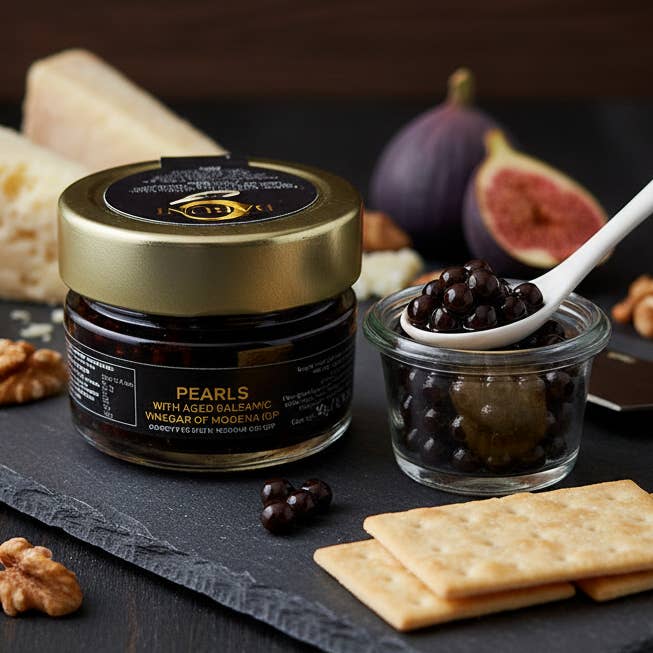 Aged Balsamic Pearls (Black) for wholesale by BABUNI Gourmet & Specialties