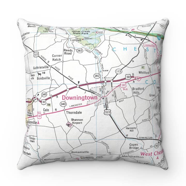 Downington Pennsylvania Map Throw Pillow Decorative Pillow for wholesale by Daisy Mae Designs