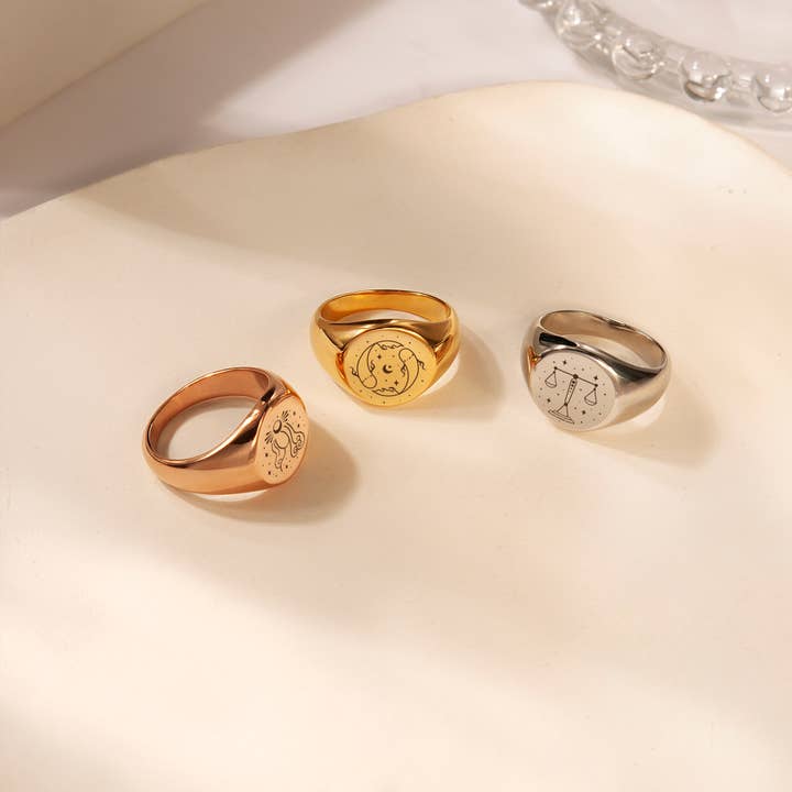 Custom Astrology Stainless Steel Signet Ring - Jewelry Gift for wholesale by Anavia