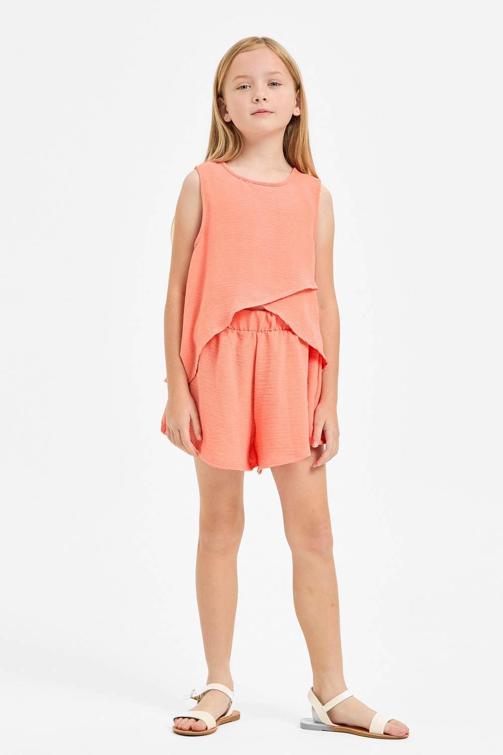 Good Girl - Wholesale T-Shirt - Kids - Wrap Design High-Low Sleeveless Blouse1