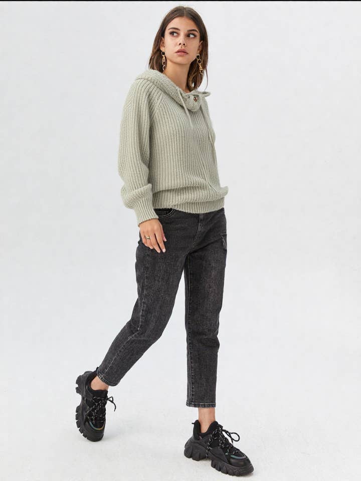 VERY J - Wholesale Hoodie - Women's - 12W2946V-Oversized Balaclava Hoodie Soft Knit Sweater Top