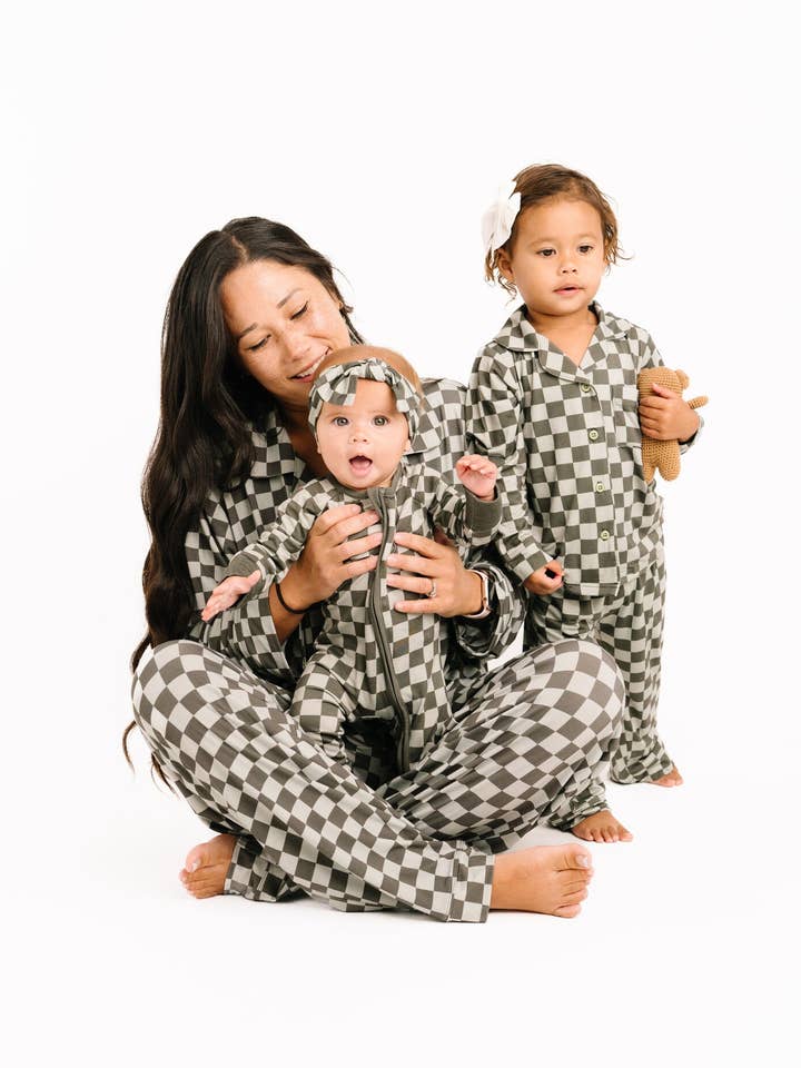 Little One Shop - Wholesale Top & Pant Set - Kids - Pine Checkered Kid Long Sleeve Bamboo Button Up Set14