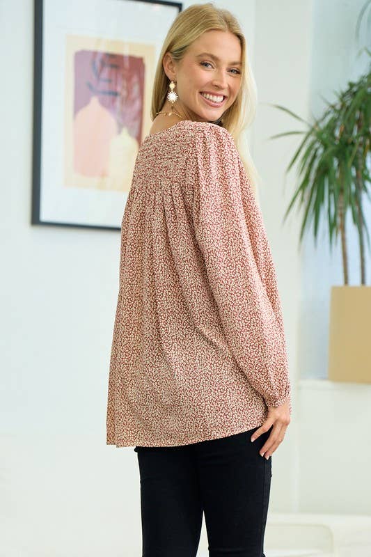 Doe and Rae - Wholesale Blouse - Women's - Smocked V-neck Blouse - 40379T-19