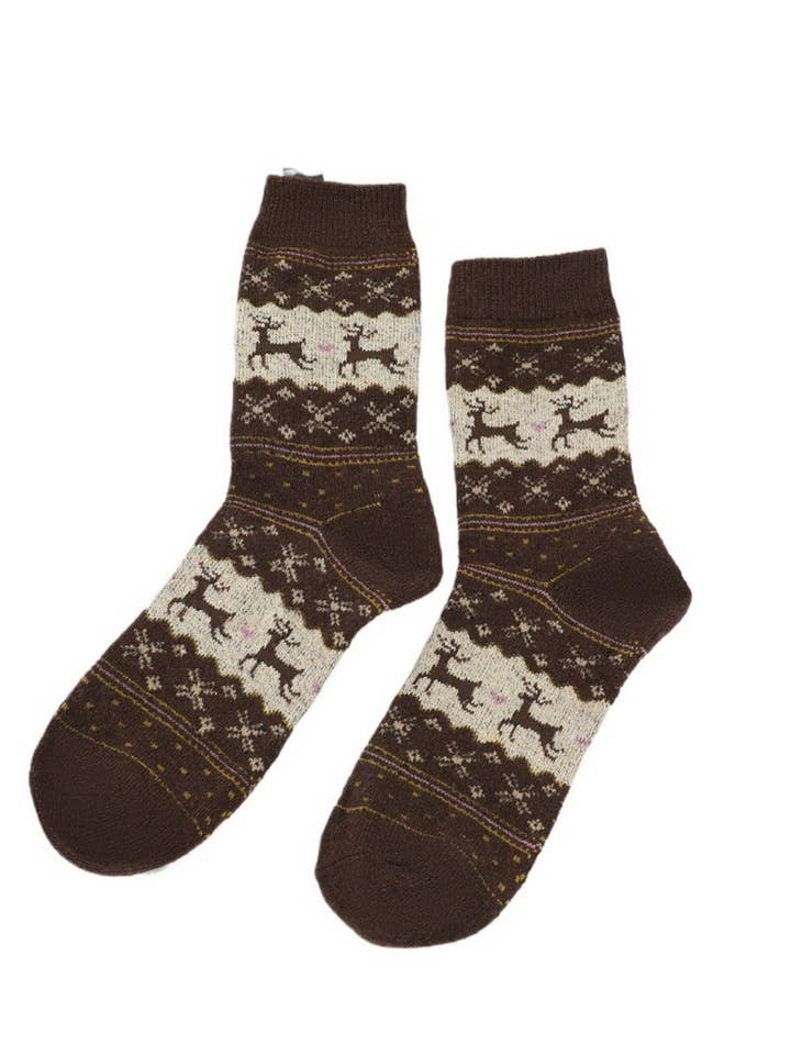 Funkyrel® Atzbranding Limited - Wholesale Socks - Women's - Rufia - Christmas Reindeer Snowflake Mid-Calf Socks - 5 Options6