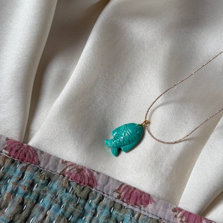 Turquoise fish necklace - Napoleon for wholesale by Sophie Deschamps Bijoux