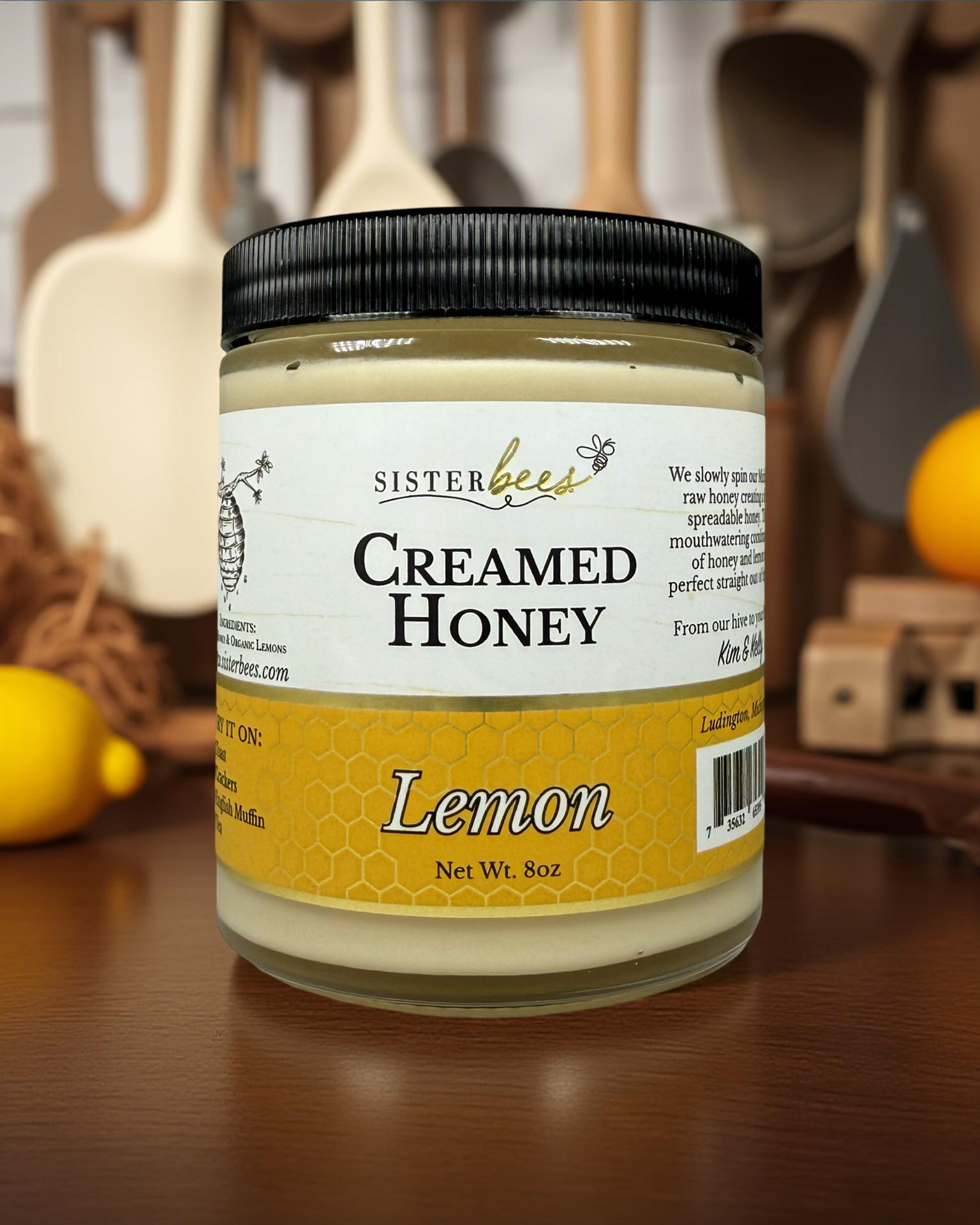 Sister Bees LLC - Wholesale Honey - Lemon Creamed Honey 8oz jar1
