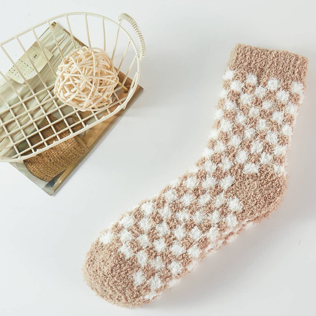  ASSORTED COLORS Checkerboard Pattern Fuzzy Sleep Socks for wholesale on Faire4