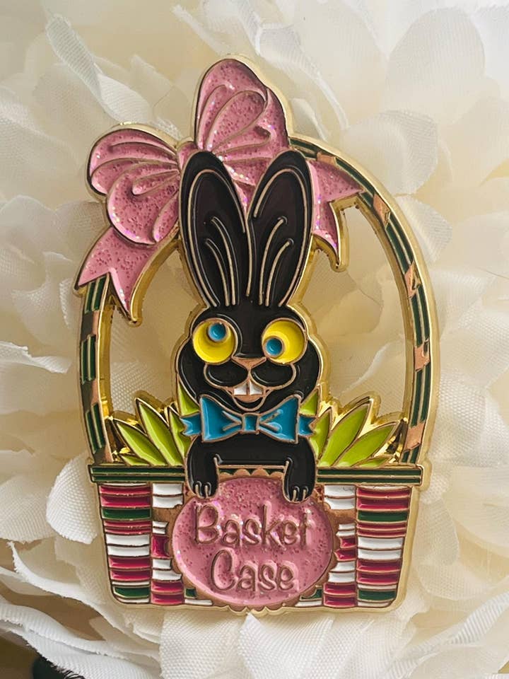 Basket Case, soft enamel pin with glitter! for wholesale by Kitschy Delish