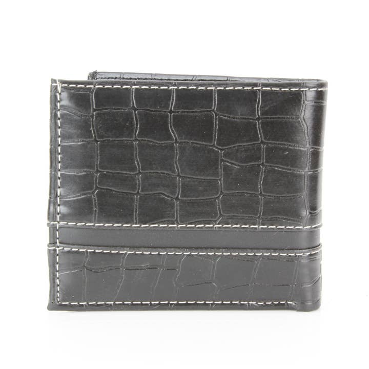 Leather Impressions Inc - Wholesale Wallet - Men's - Crocodile Embossed Vegan Wallet with Solid Band VL 90424