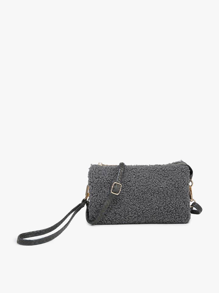 M013SHP Riley Sherpa 3 Compartment Crossbody/Wristlet for wholesale by Jen & Co.