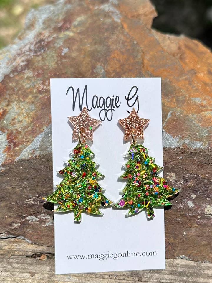 Pendientes de Resina de Árbol de Navidad (Media 1 C/Arcoíris) para venta al por mayor de Maggie G