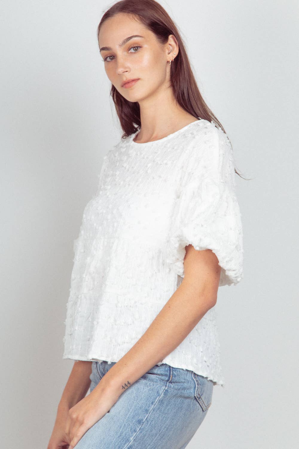 VERY J - Venta al por mayor Blusa - Mujer - Blusa babydoll de punto con pompones arrugados y mangas abullonadas6