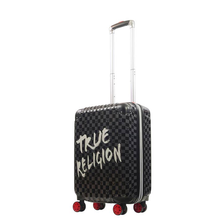 True Religion 22.5" Hardcase Checkered carry-on with big logo, BLACK for wholesale by True Religion