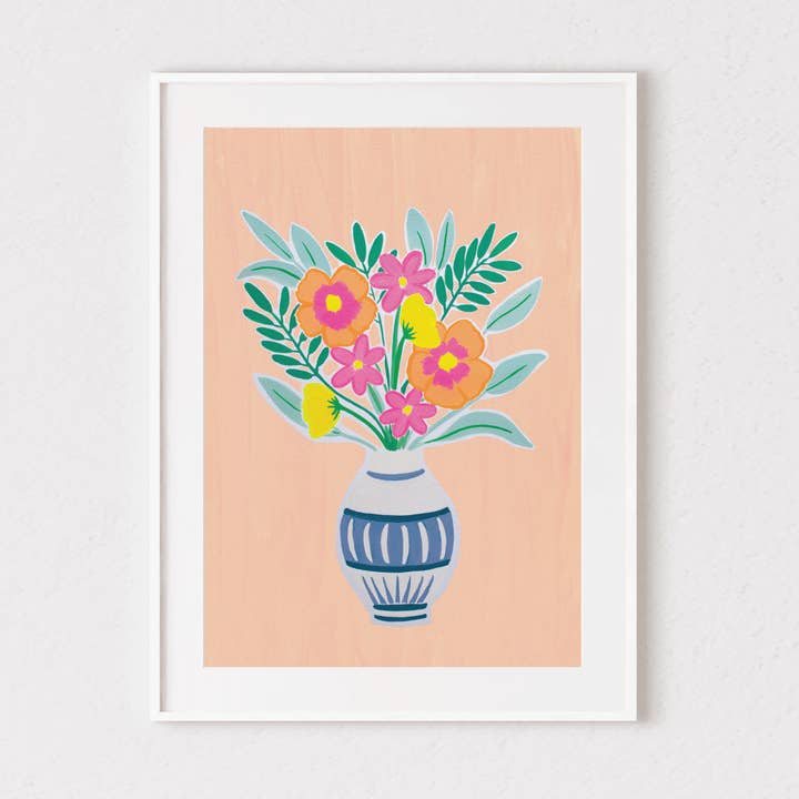 Bright Flowers In Vase Art Print for wholesale by Charlotte Farr Illustrations