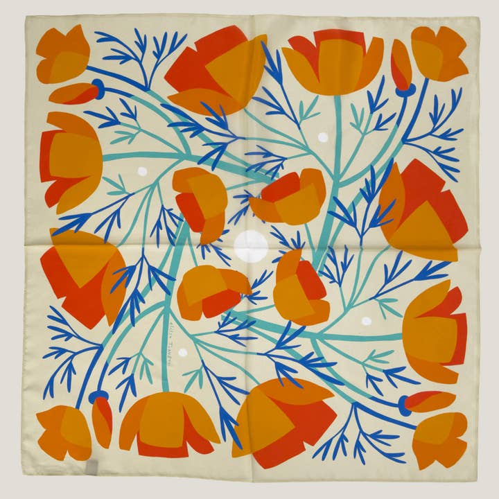 California Poppies Scarf 100% Silk for wholesale by Voyager Silk