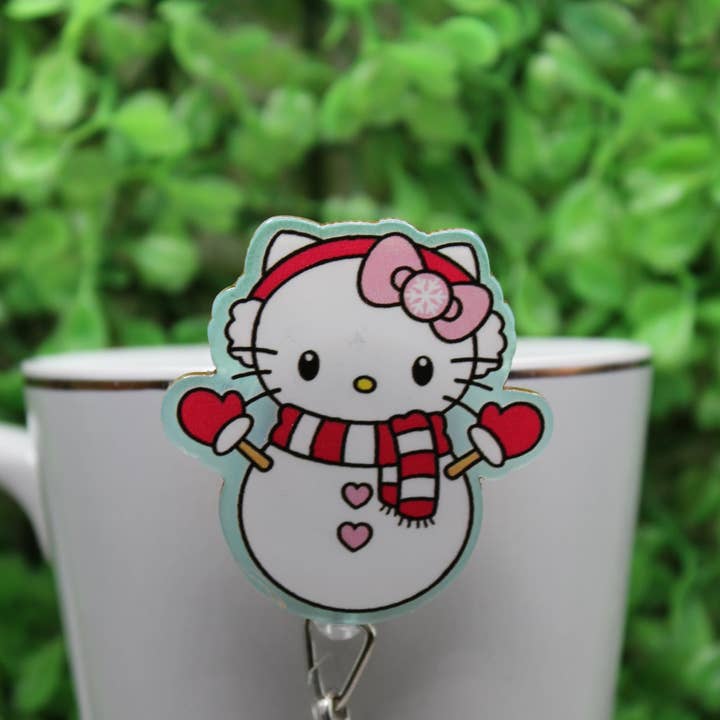 Snowman Cat Badge/ID Holder Reel for wholesale by Hylidae Boutique
