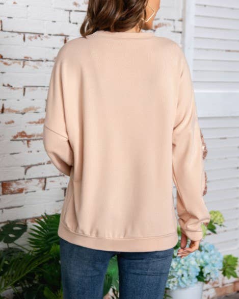 Rosa Clothing - Wholesale Sweatshirt - Women's - Fashion Sequin Bow Hollow Sleeve Sweatshirt4
