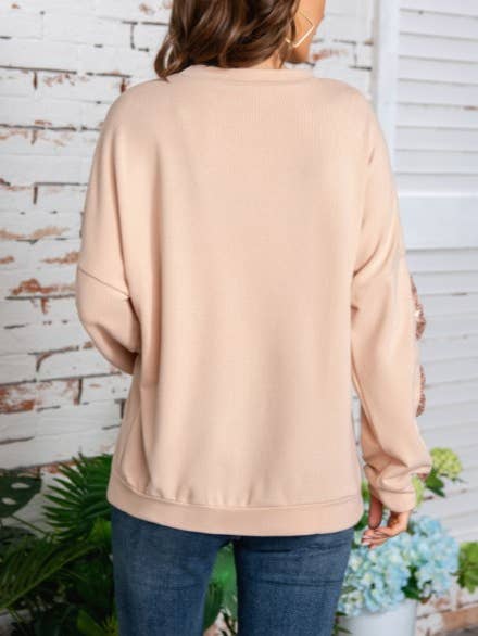 Rosa Clothing - Wholesale Sweatshirt - Women's - Fashion Sequin Bow Hollow Sleeve Sweatshirt4