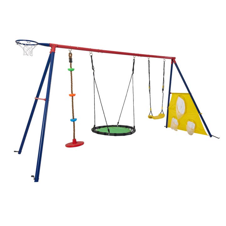 Orange County Decor - Wholesale Swing Set - Xns093 Rinbow Colour Interesting Three Swingset With Textilene Swing And Tree Swing Disc Metal Plastic Safe Swing Seat 550Lbs For Outdoor Playground For Age 3 Blue Green Steel8