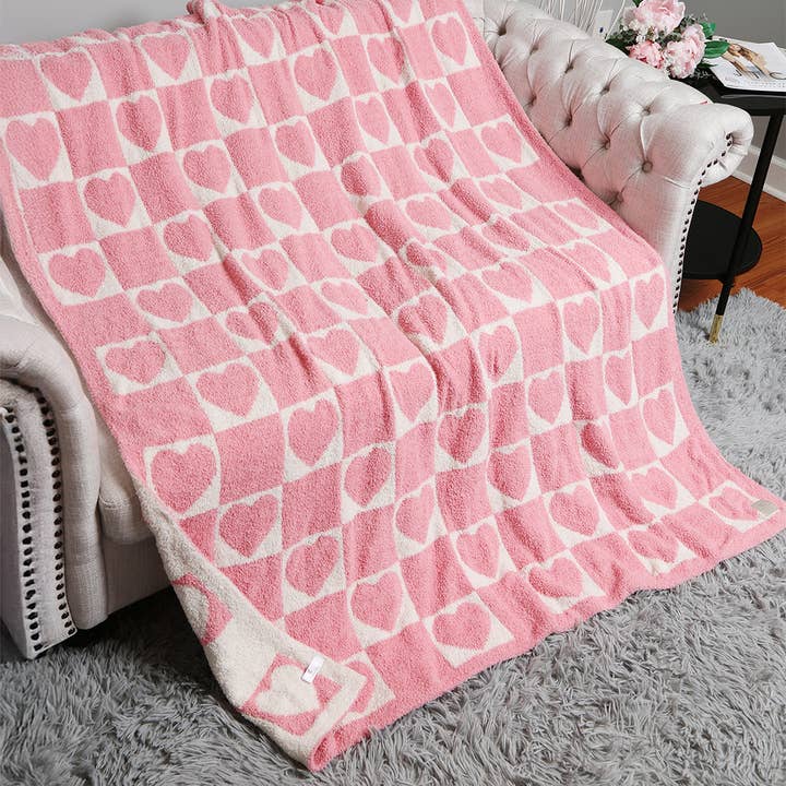 HEART CHECKERED Cozy Soft Throw Blanket for wholesale by Fashion City