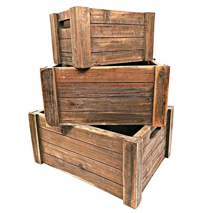 Boxman - Wholesale Gift Box - 3 Piece Rustic Wooden Crate Set2