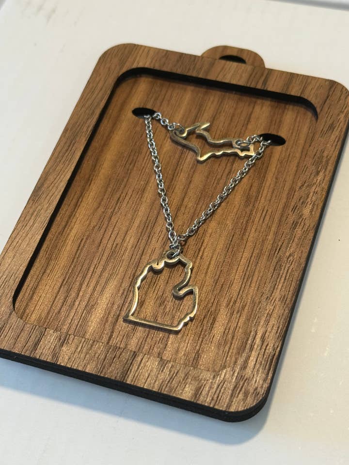 Double Chain MichiganStainless Steel Necklace for wholesale by Michigan Proud Gifts