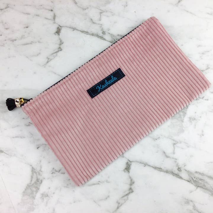 Bolsa de viaje con cierre de cordón de color rosa rubor. para venta al por mayor de Kashzale Handmade Cosmetic Bags