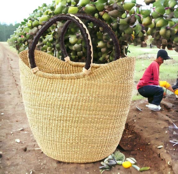 The African Home Goods - Wholesale Beach Bag - African Natural Ghana Beach Bag - Black & Tan Handles6