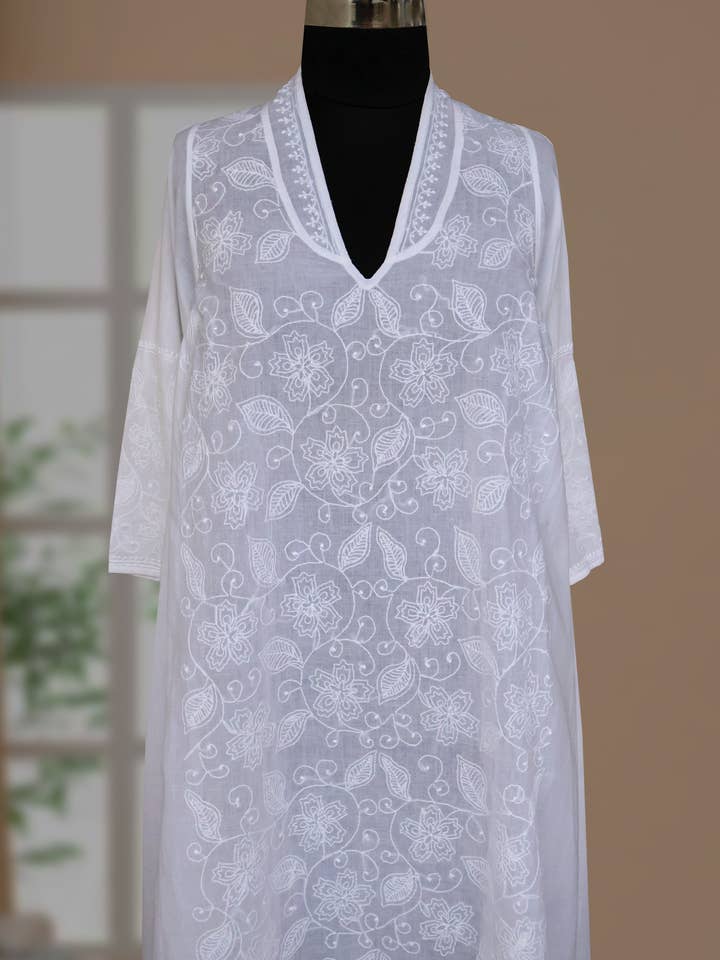 VEDIKA Hand Embroidered Pure Cotton Long Dress Kurta for wholesale by Ayurvastram