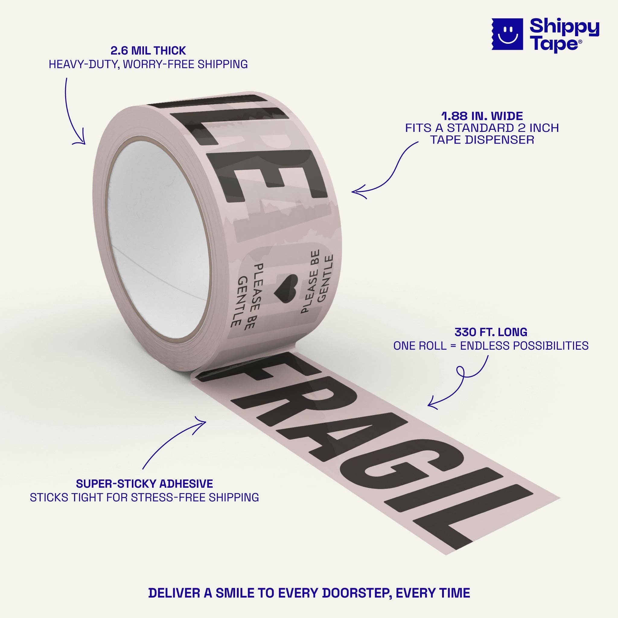 Shippy Tape - Vendita all'ingrosso Nastri adesivi - Nastro per spedizioni « Fragile, maneggiare con cura » - Crema/Nero3