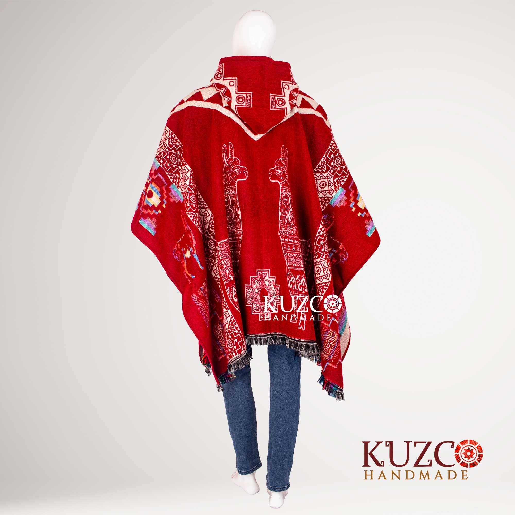 KuzcoHandmade - Wholesale Poncho - Unisex - Unisex Tribal Wool Alpaca Poncho with Geometric Hood5