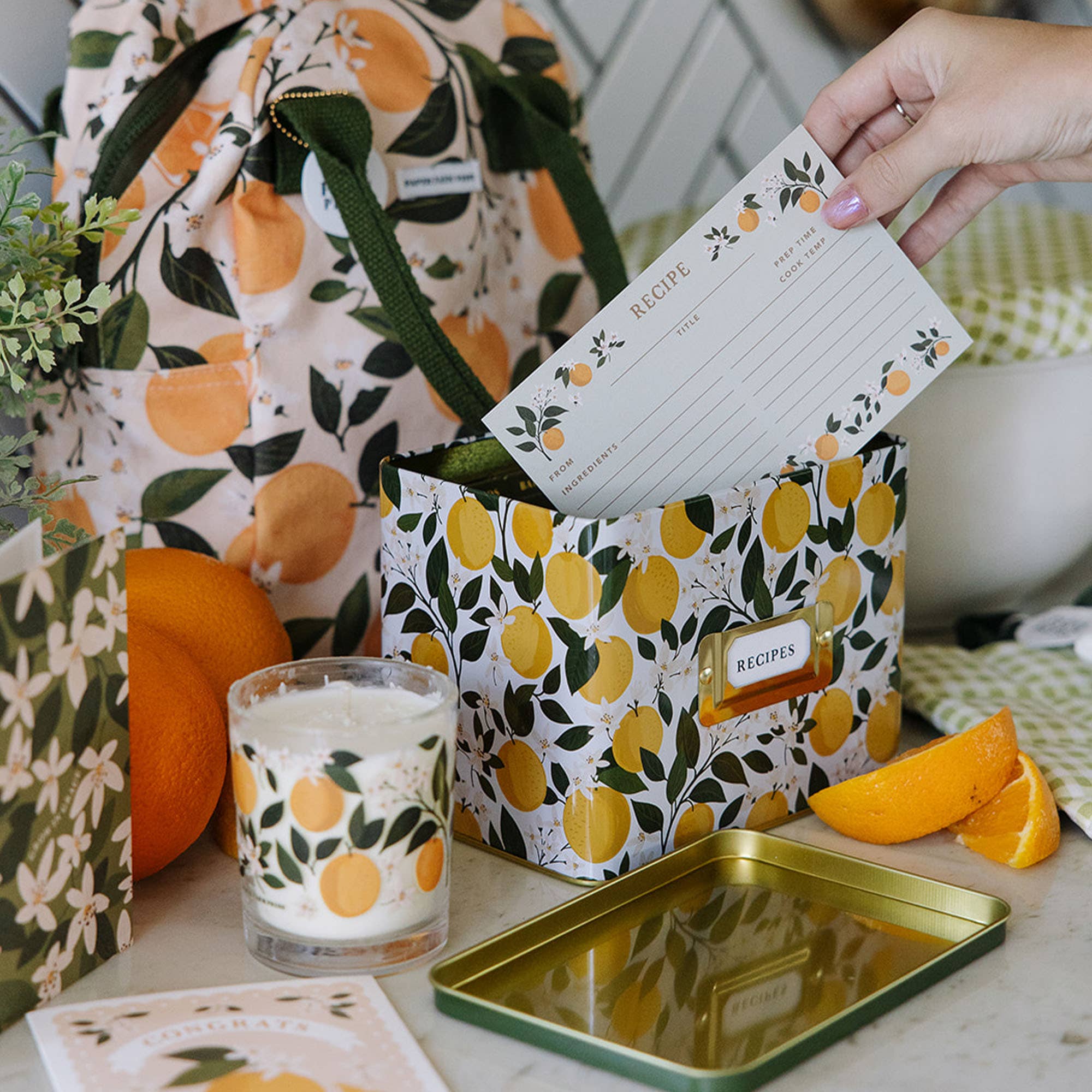 Paper Farm Press - Wholesale Recipe Box - Orange Orchard Tin Recipe Box1