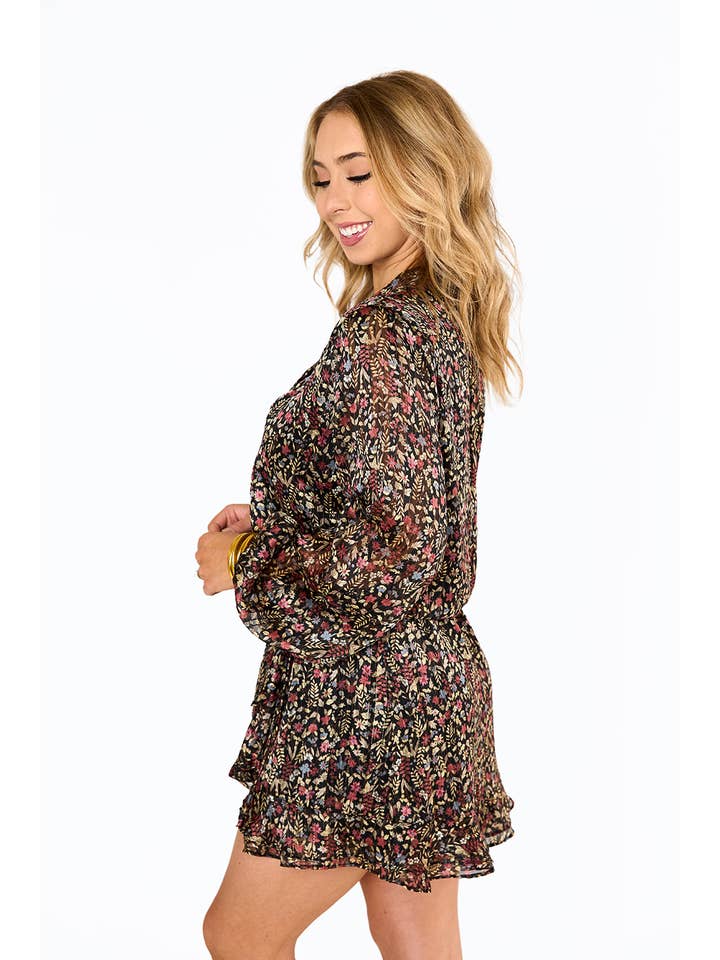 BuddyLove - Wholesale Romper - Women's - Jace Thornberry Black Floral Flowy Long Sleeve Romper1