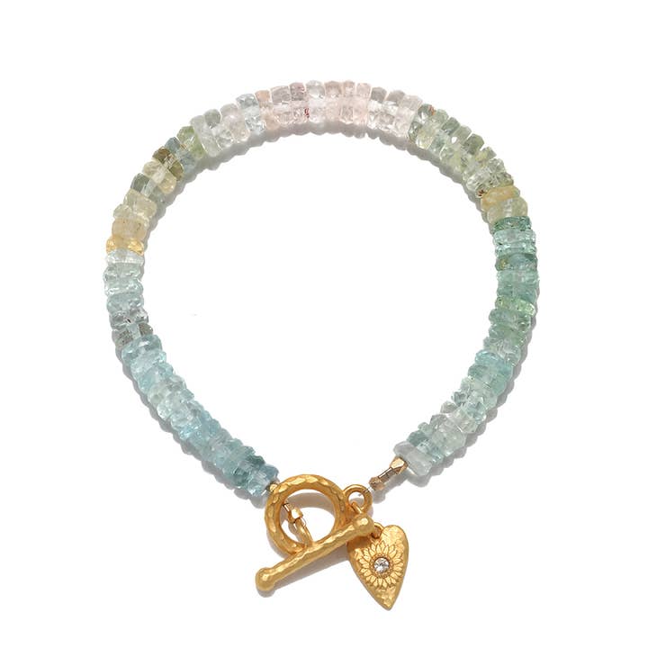 Multi Aquamarine Heart Toggle Bracelet for wholesale by Satya Jewelry