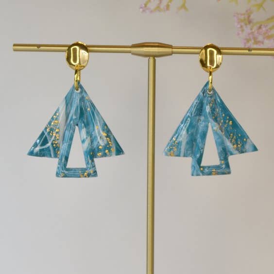 Teal Marbled Double Triangle with Gold Curved Oval Stud for wholesale by Creative Chaos Company