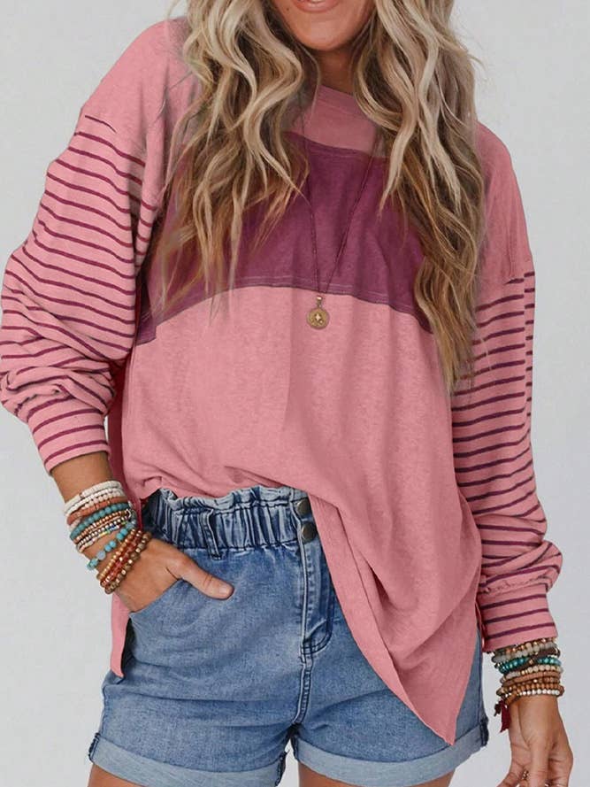 UNISHE - Wholesale Tunic - Women's - Color Block Stripe Long Sleeves Top AXR0643