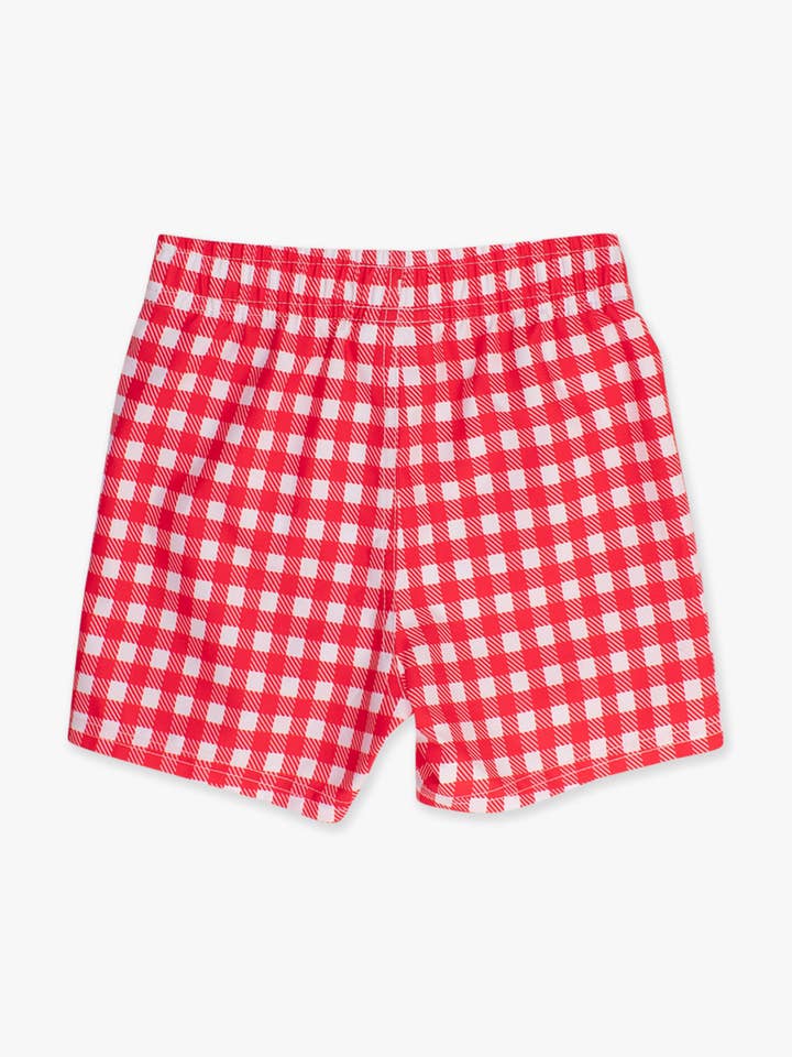 Boys Vintage Red Gingham Swim Trunks for wholesale on Faire