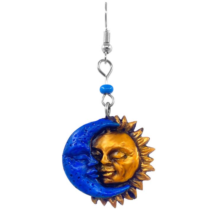Sun and Moon Durepox Resin Figurine Dangle Earrings for wholesale by Pichincha