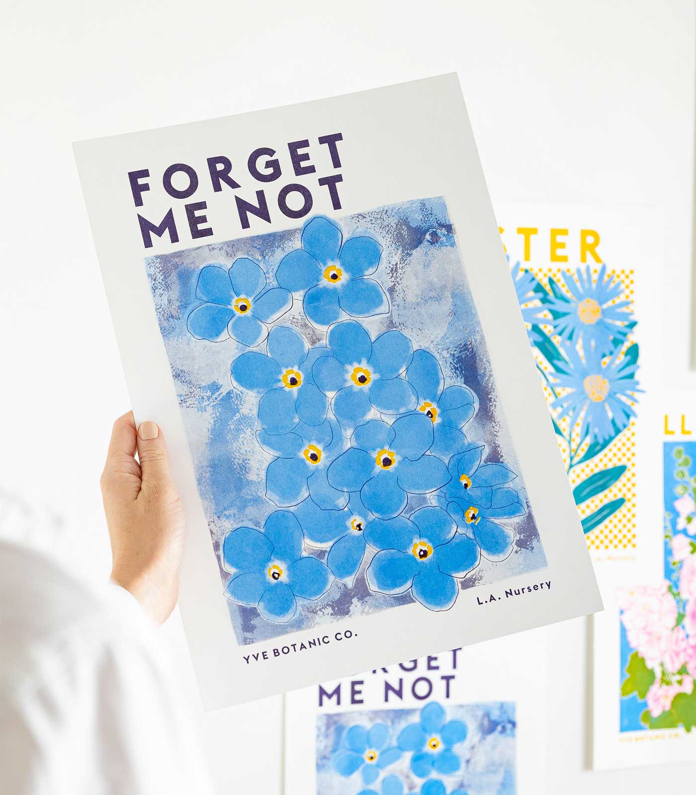 Eve Print Studio. – wholesale Art print – Forget Me Not Flower Botanical Risograph Print1