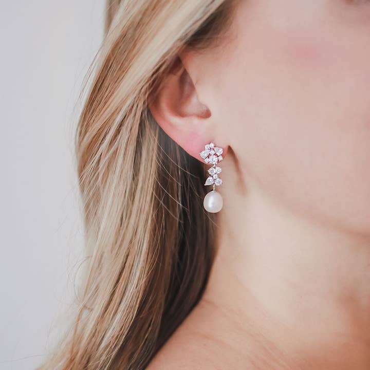 Dareth Colburn Designs - Wholesale Dangle Earrings - Silvia Pearl & CZ Earrings